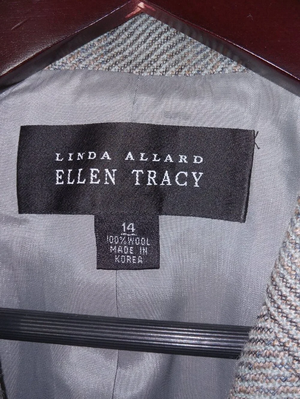 Vintage Linda Allard Ellen Tracy Wool Tweed Skirt Suit Set Womens 14 Gray Career